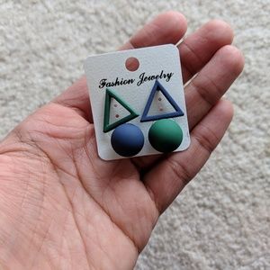 Blue and green edgy earrings- design 5- SALE $10